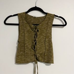 Garage Khaki Green Sexy Criss Cross Tie Front Cropped Tank Top